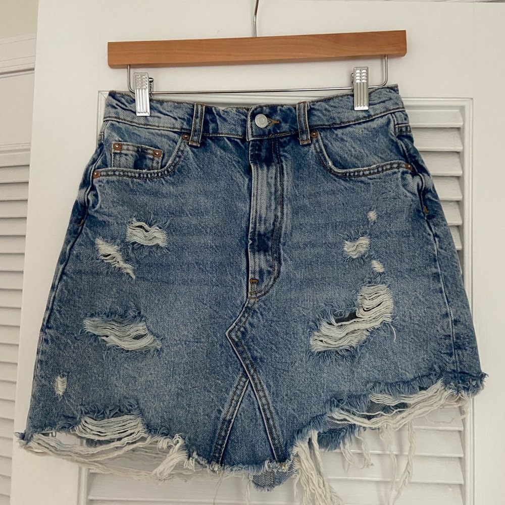 Pilcro Blue Distressed Mini Skirt